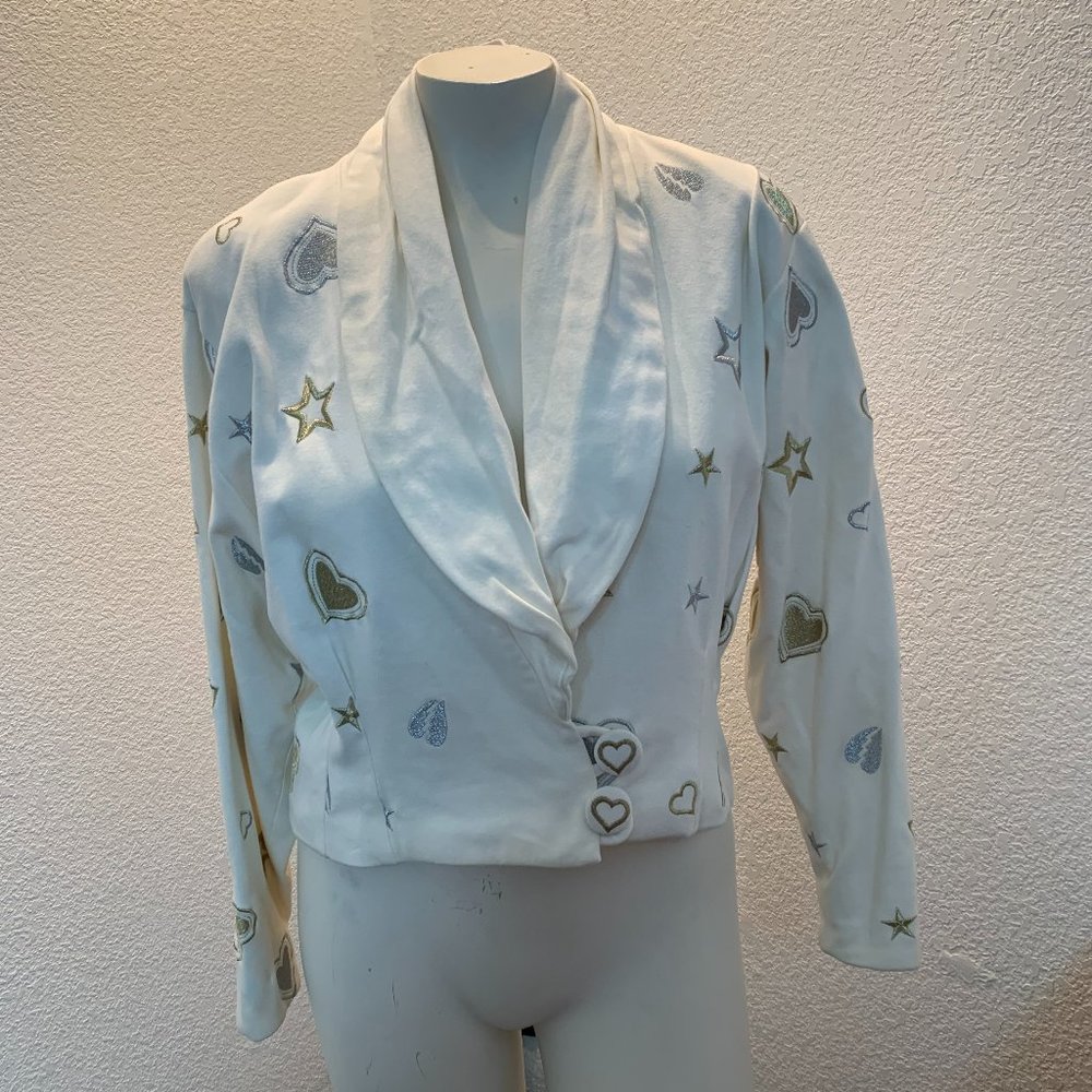 Vintage Kimi Collection cream cotton jacket with hearts size M excellent cond